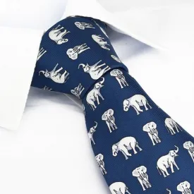 Blue Elephants Silk Tie